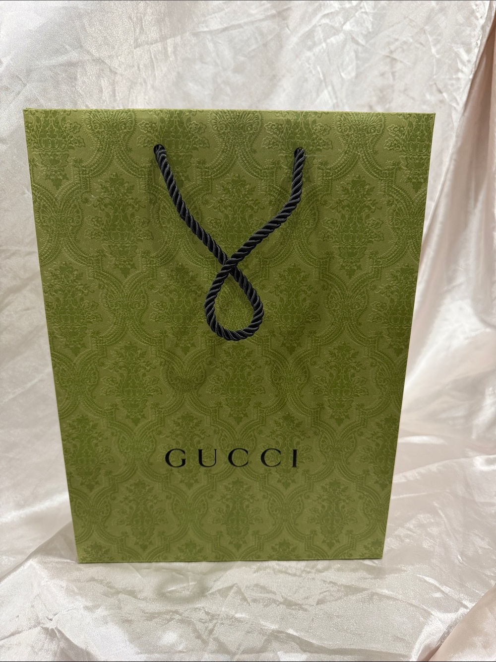 Gucci Olive Green Jacquard shopping Bag with Black Rope Handles
